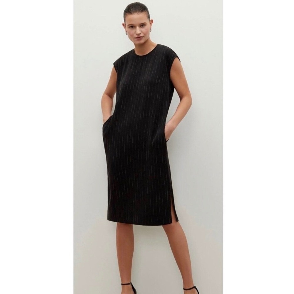 MM.LaFleur Doris Shift Dress S Black Pinstripe Work Minimal Capsule Professional